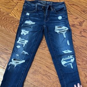 American Eagle Outfitters Women's Ripped Dark Blue Skinny Jeans